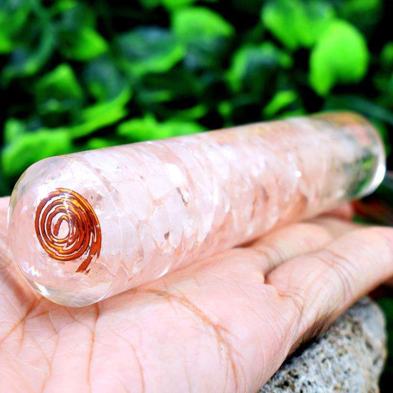 gemsmore:Genuine Pink Rose Quartz Carved Healing Massage Wand