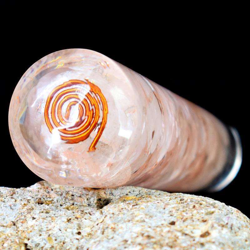 gemsmore:Genuine Pink Rose Quartz Carved Healing Massage Wand