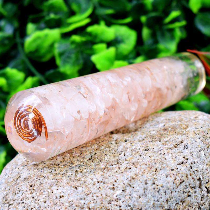 gemsmore:Genuine Pink Rose Quartz Carved Healing Massage Wand