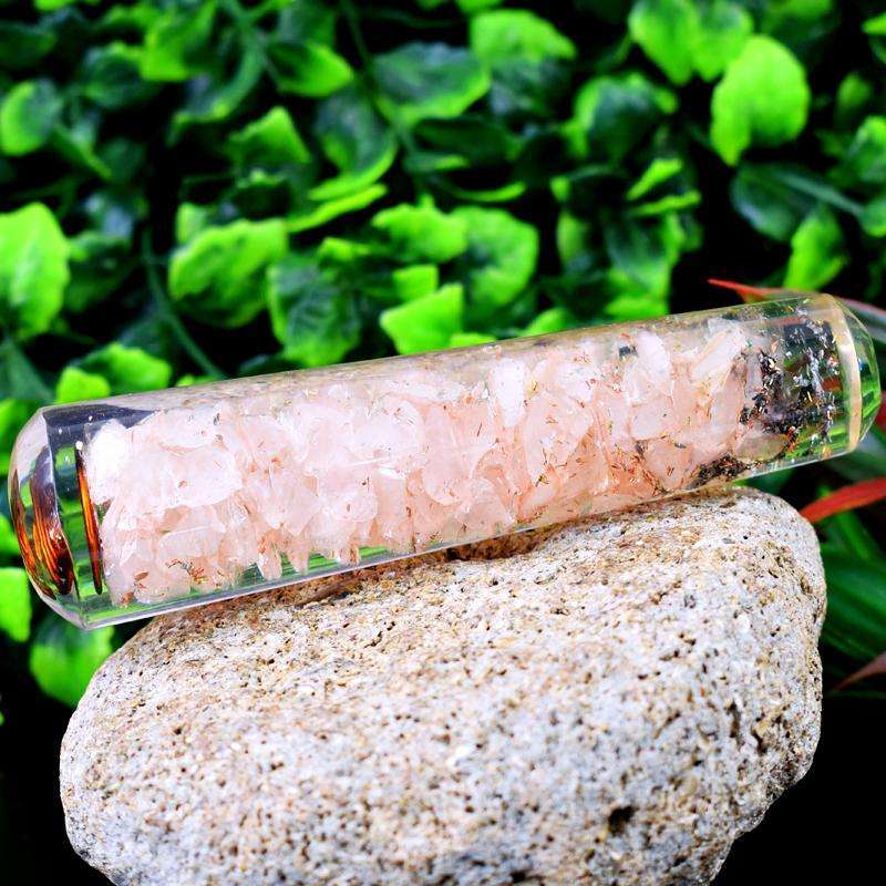 gemsmore:Genuine Pink Rose Quartz Carved Healing Massage Wand