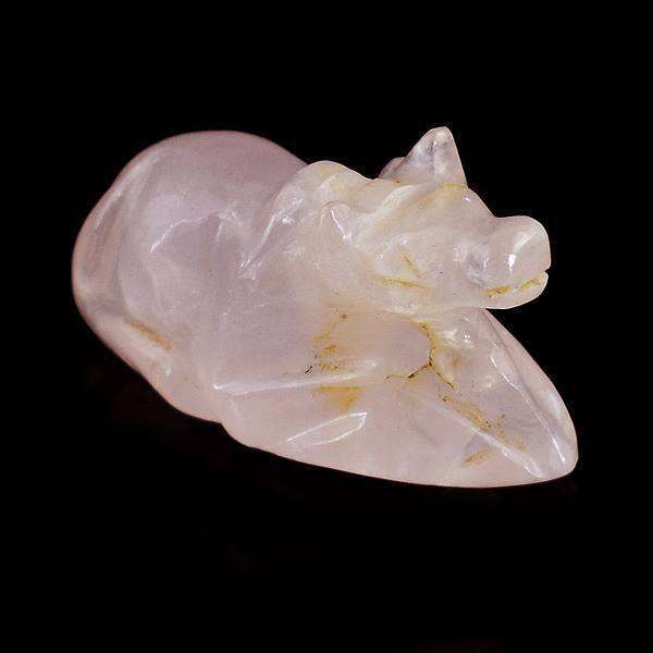 gemsmore:Genuine Pink Rose Quartz Carved Nandi Cow