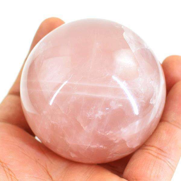 gemsmore:Genuine Pink Rose Quartz Carved Reiki Crystal Healing Sphere