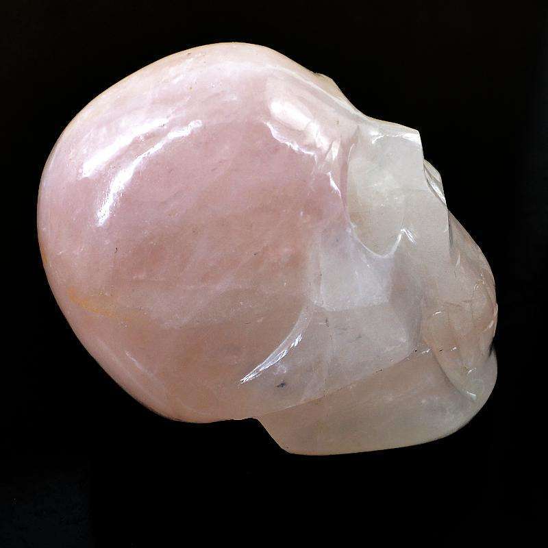 gemsmore:Genuine Pink Rose Quartz Carved Skull Gemstone