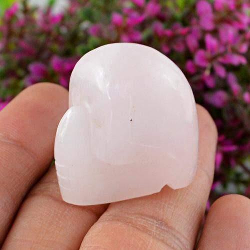 gemsmore:Genuine Pink Rose Quartz Carved Skull Gemstone