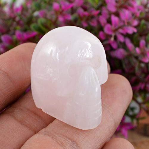 gemsmore:Genuine Pink Rose Quartz Carved Skull Gemstone