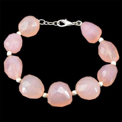 gemsmore:Genuine Pink Rose Quartz Faceted Beads Bracelet