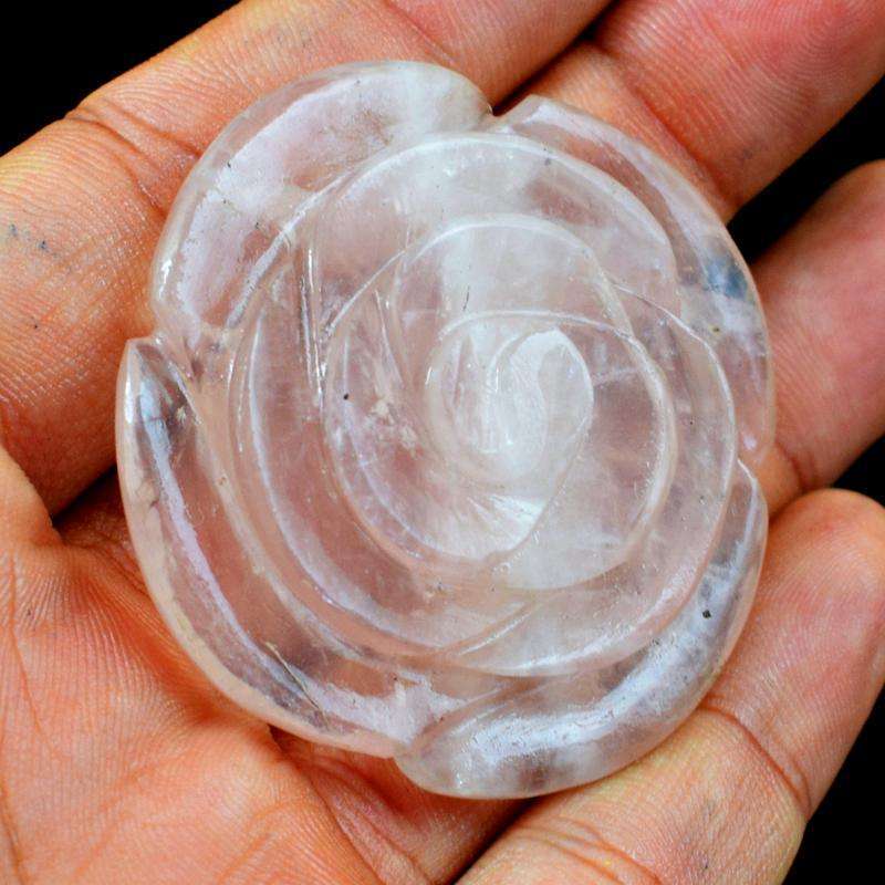 gemsmore:Genuine Pink Rose Quartz Hand Carved Rose