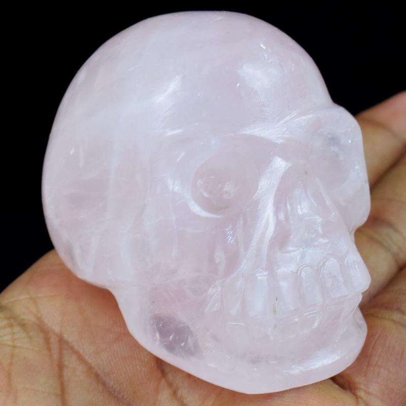 gemsmore:Genuine Pink Rose Quartz Hand Carved Skull Gem