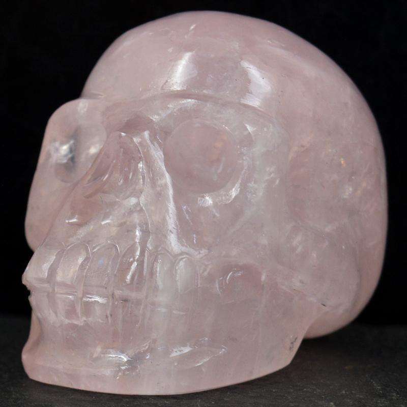 gemsmore:Genuine Pink Rose Quartz Hand Carved Skull Gem