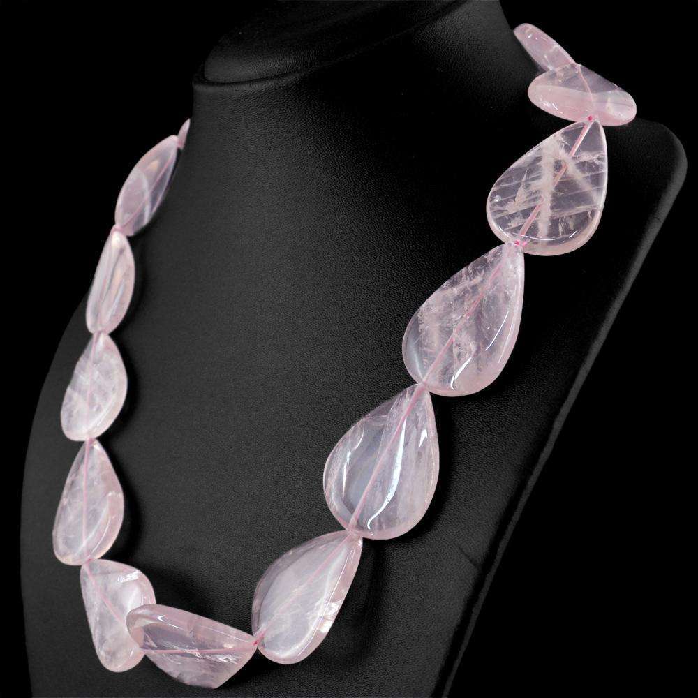 gemsmore:Genuine Pink Rose Quartz Necklace - Natural Single Strand Pear Shape Beads