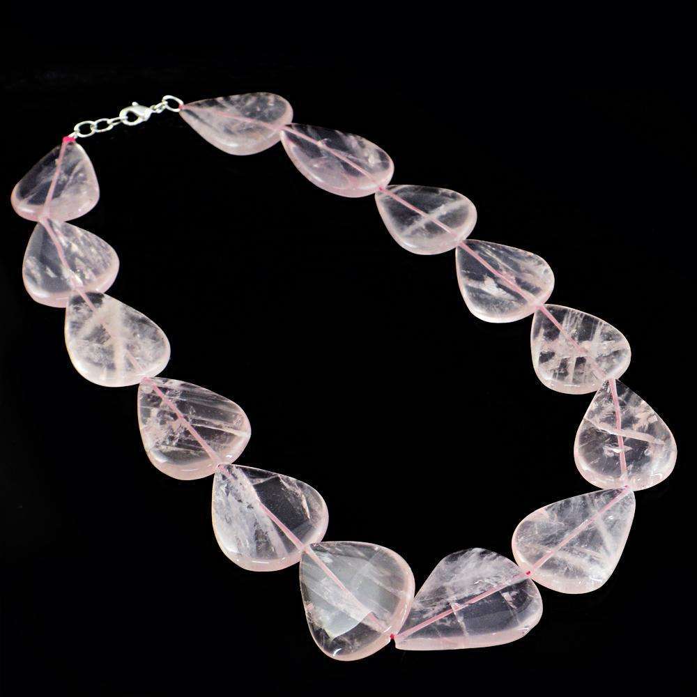 gemsmore:Genuine Pink Rose Quartz Necklace - Natural Single Strand Pear Shape Beads