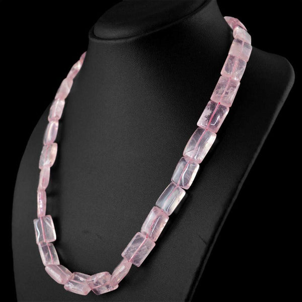 gemsmore:Genuine Pink Rose Quartz Necklace Natural Untreated Beads