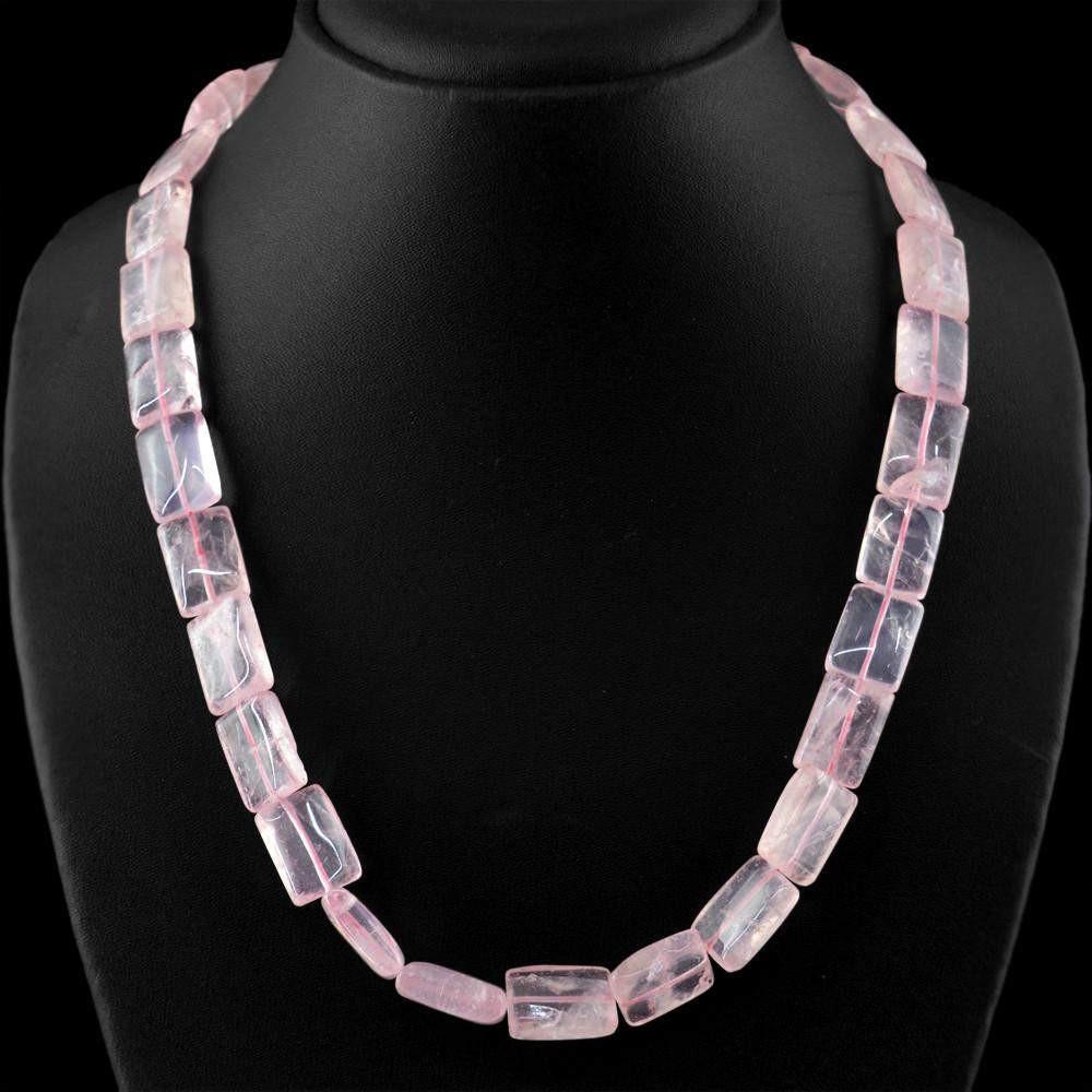 gemsmore:Genuine Pink Rose Quartz Necklace Natural Untreated Beads