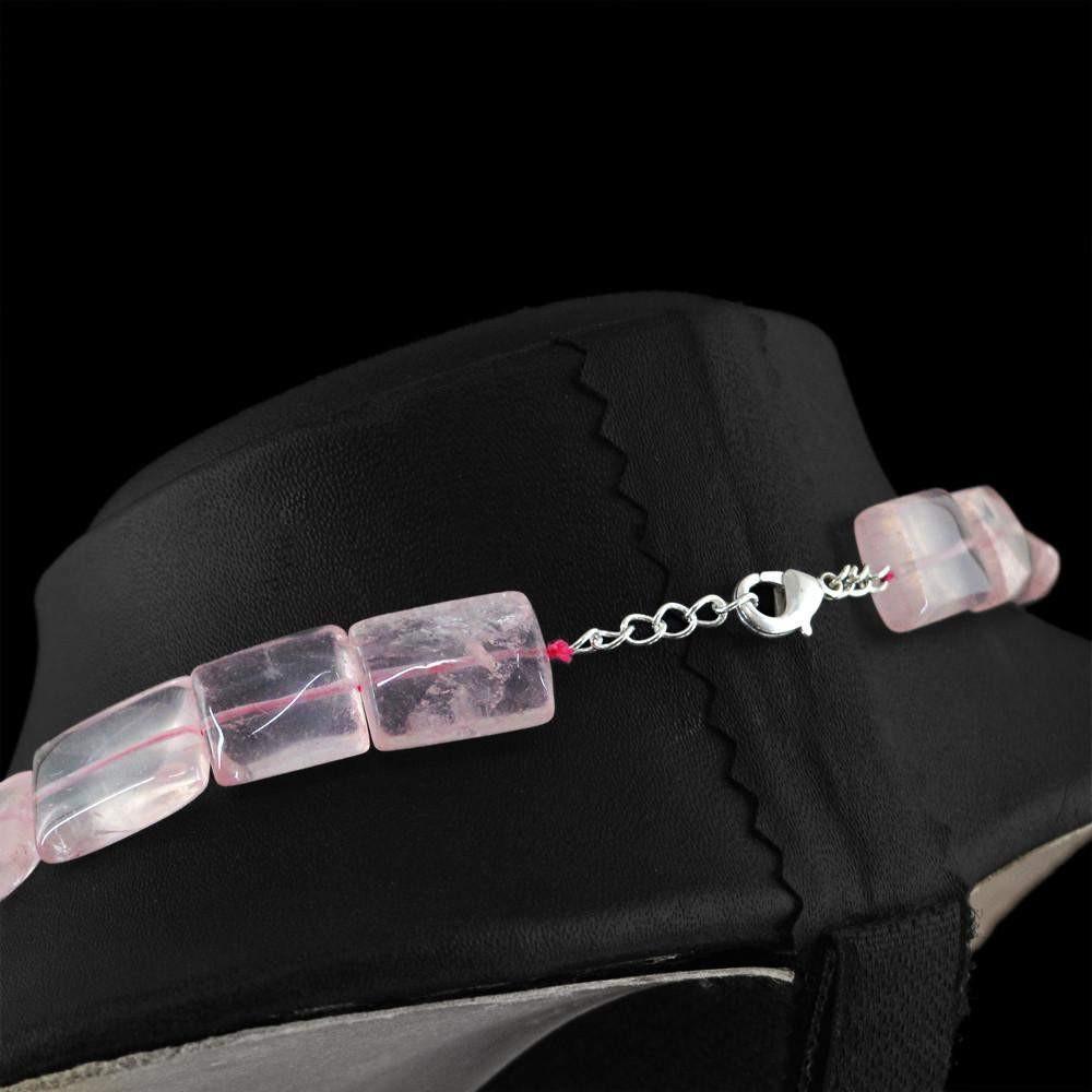 gemsmore:Genuine Pink Rose Quartz Necklace Natural Untreated Beads