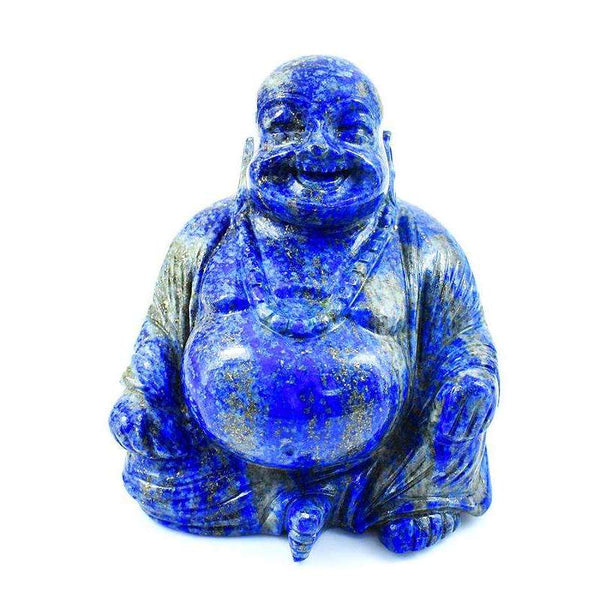 gemsmore:Genuine Premium Lapis Lazuli Hand Carved Laughing Buddha Idol Statute