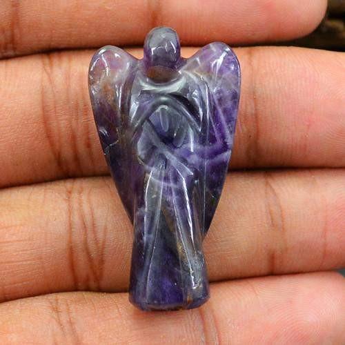 gemsmore:Genuine Purple Amethyst Carved Angel Gemstone