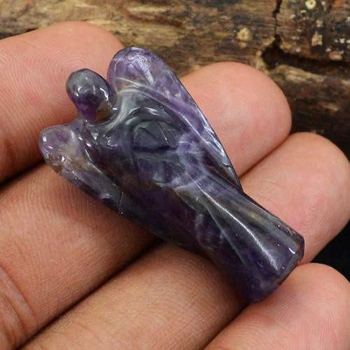 gemsmore:Genuine Purple Amethyst Carved Angel Gemstone