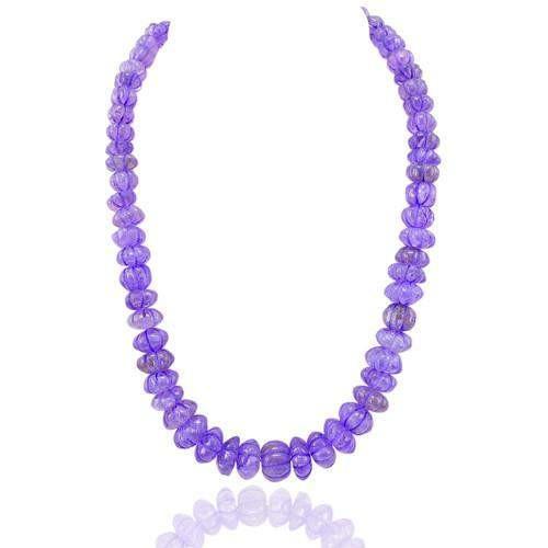 gemsmore:Genuine Purple Amethyst Carved Beads Necklace