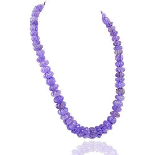 gemsmore:Genuine Purple Amethyst Carved Beads Necklace