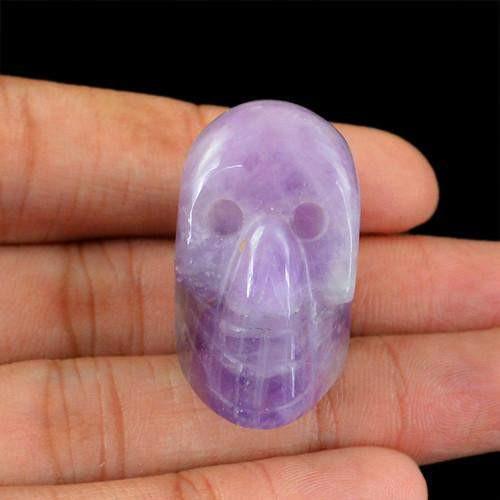 gemsmore:Genuine Purple Amethyst Carved Skull Gemstone