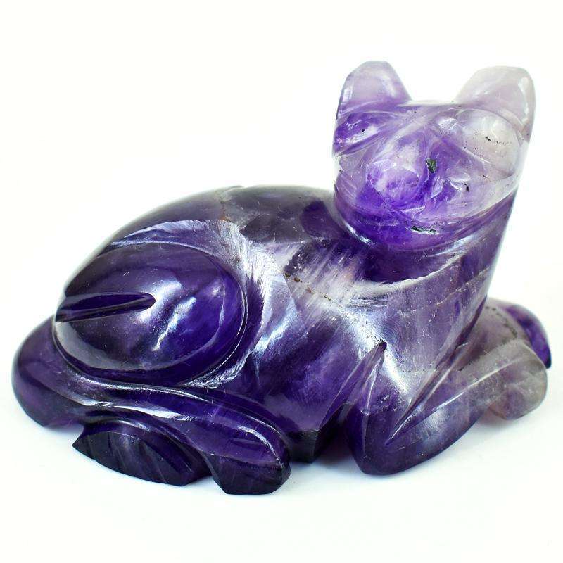 gemsmore:Genuine Purple Amethyst Hand Carved Cat