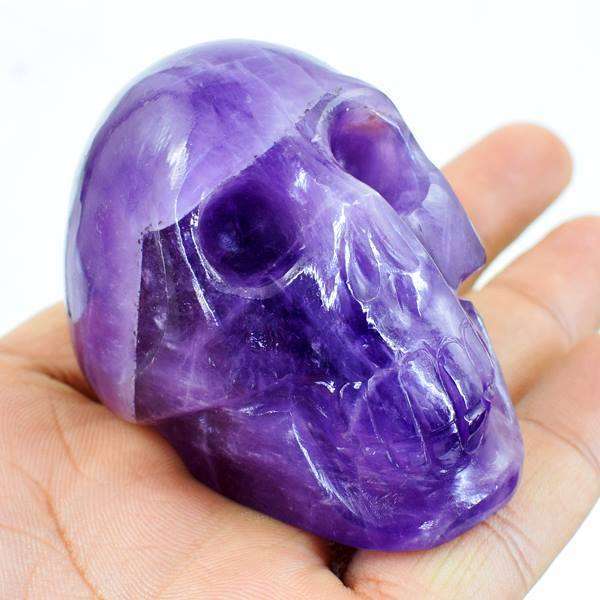 gemsmore:Genuine Purple Amethyst Hand Carved Human Skull