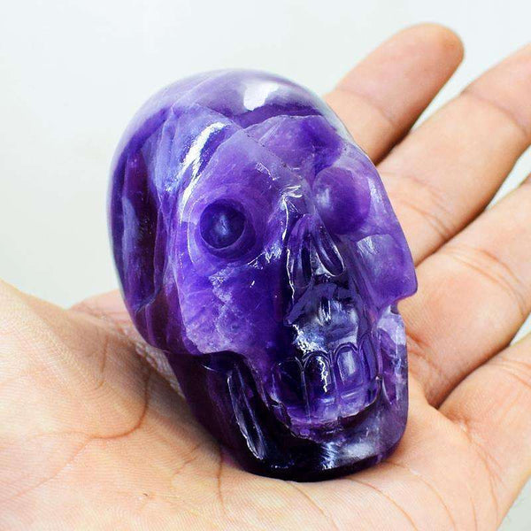 gemsmore:Genuine Purple Amethyst Hand Carved Human Skull