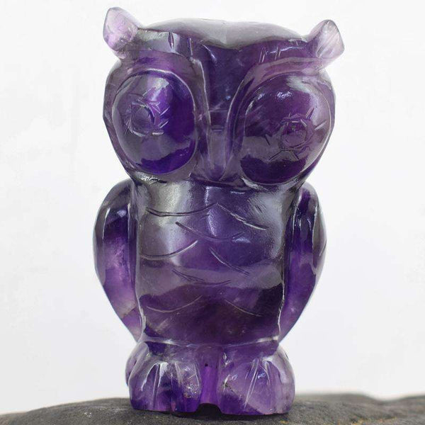 gemsmore:Genuine Purple Amethyst Hand Carved Owl
