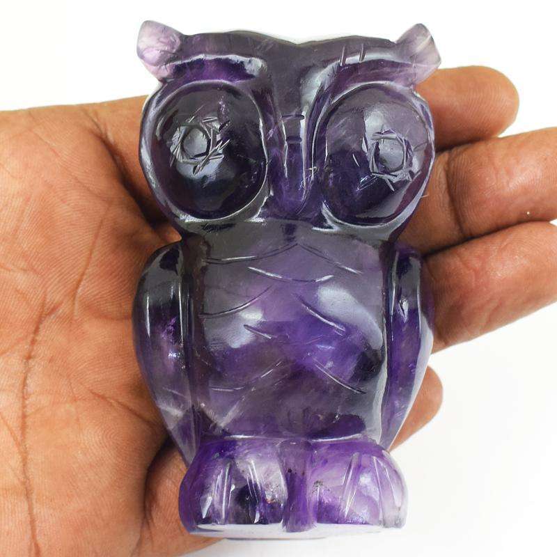gemsmore:Genuine Purple Amethyst Hand Carved Owl