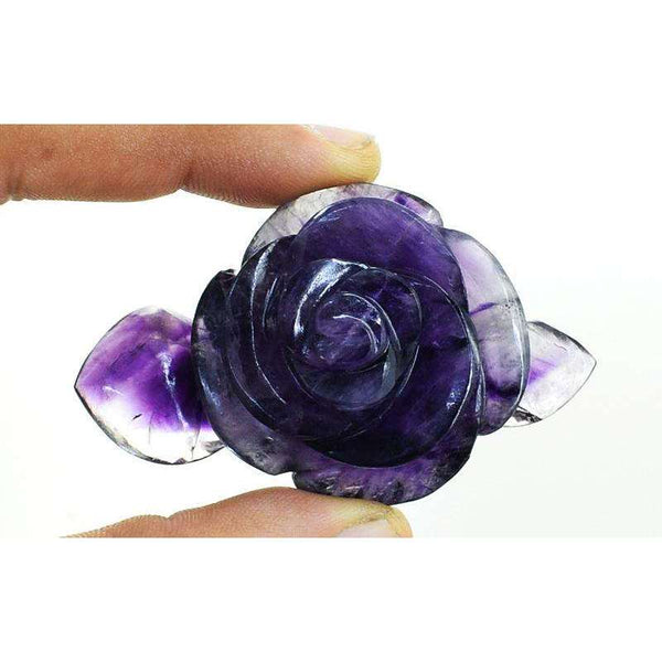 gemsmore:Genuine Purple Amethyst Hand Carved Rose Flower