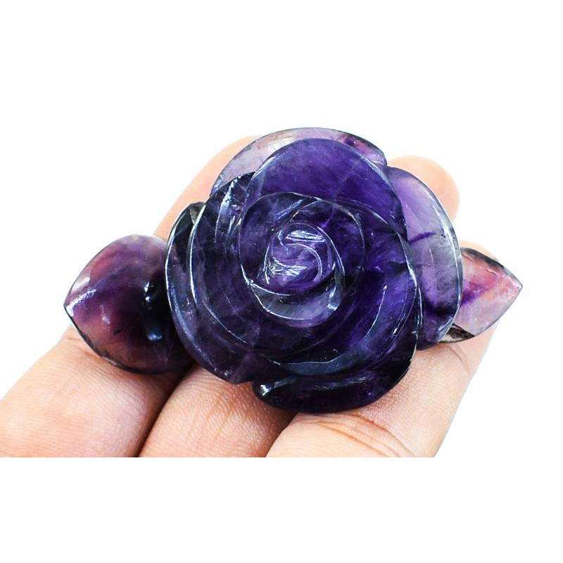 gemsmore:Genuine Purple Amethyst Hand Carved Rose Flower