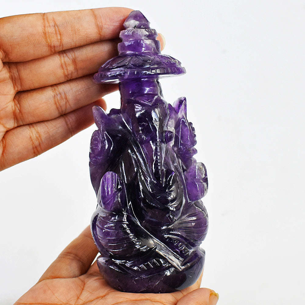 gemsmore:Genuine Purple Amethyst Hand Craved Lord Ganesha