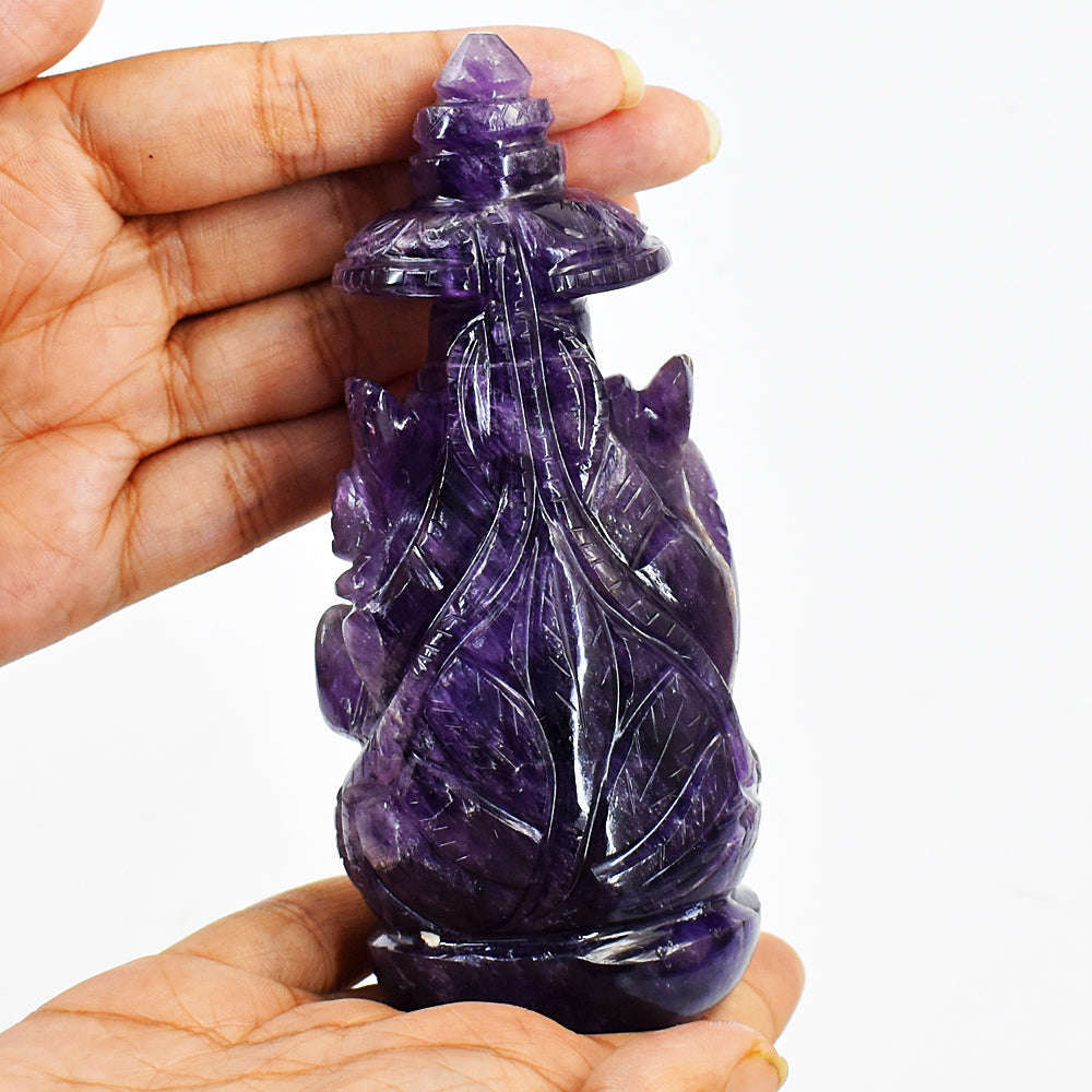 gemsmore:Genuine Purple Amethyst Hand Craved Lord Ganesha