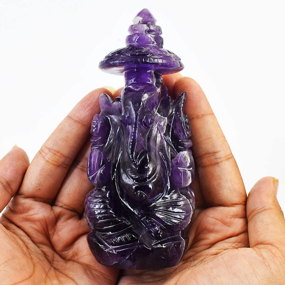 gemsmore:Genuine Purple Amethyst Hand Craved Lord Ganesha