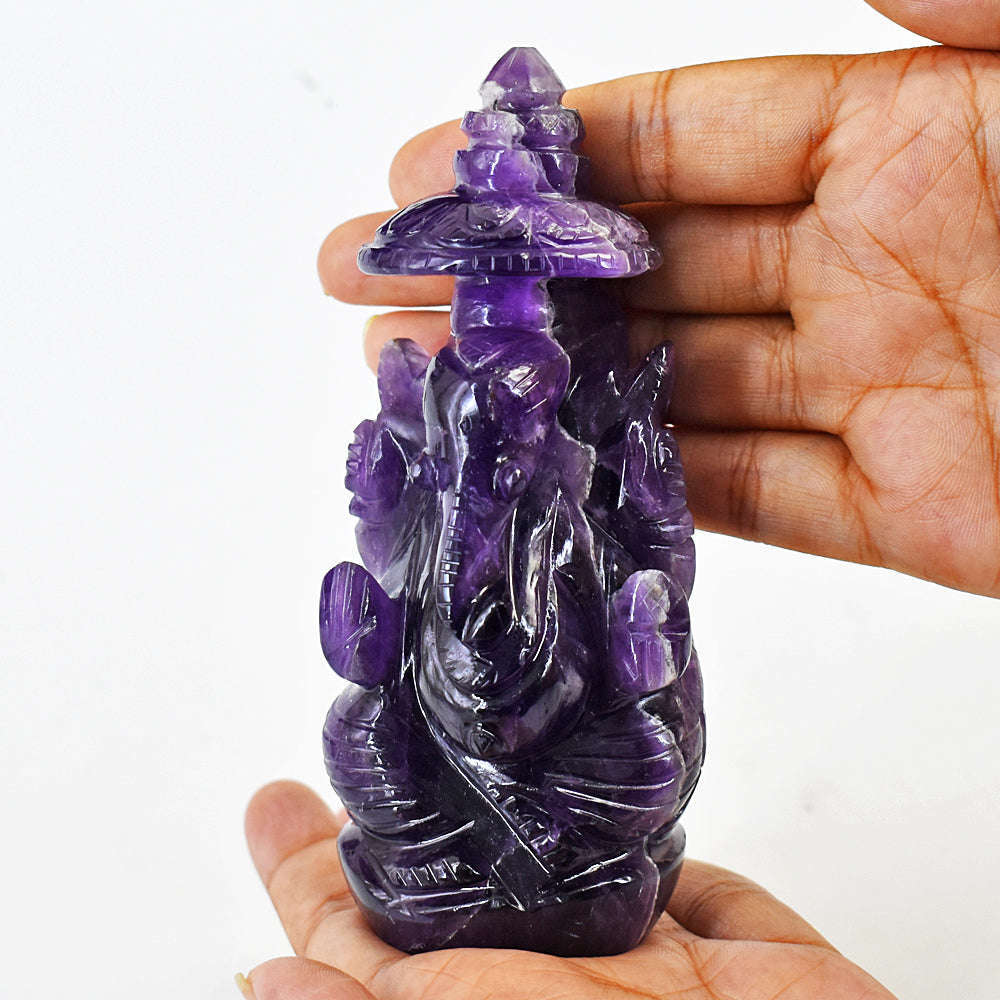 gemsmore:Genuine Purple Amethyst Hand Craved Lord Ganesha