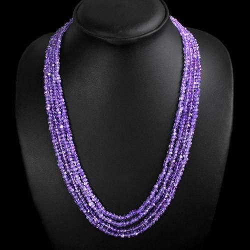 gemsmore:Genuine Purple Amethyst Natural Shining Beads Necklace