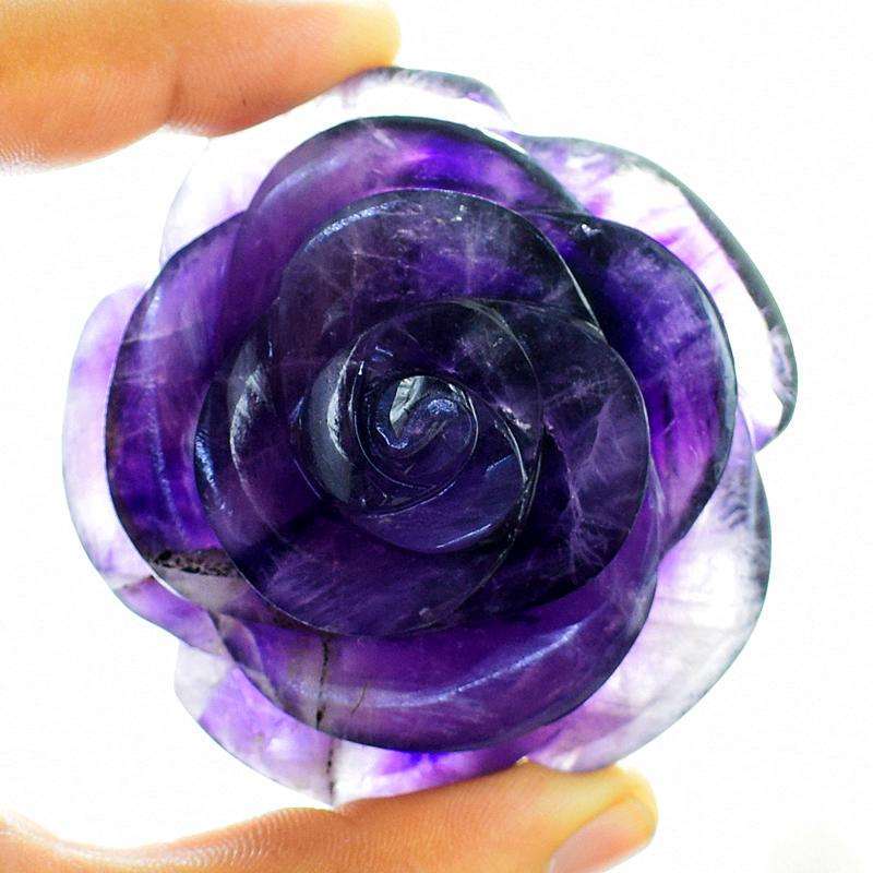 gemsmore:Genuine Purple Fluorite Carved Flower Rose