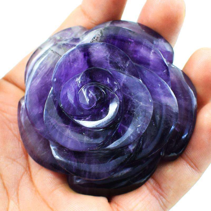 gemsmore:Genuine Purple Fluorite Carved Flower Rose