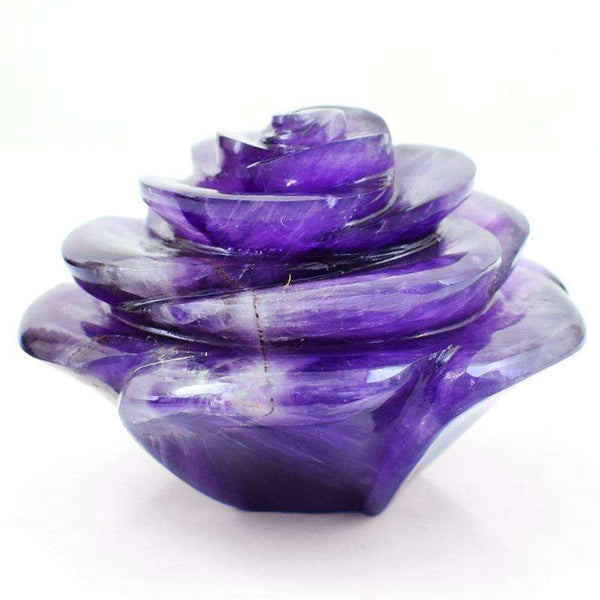 gemsmore:Genuine Purple Fluorite Carved Flower Rose