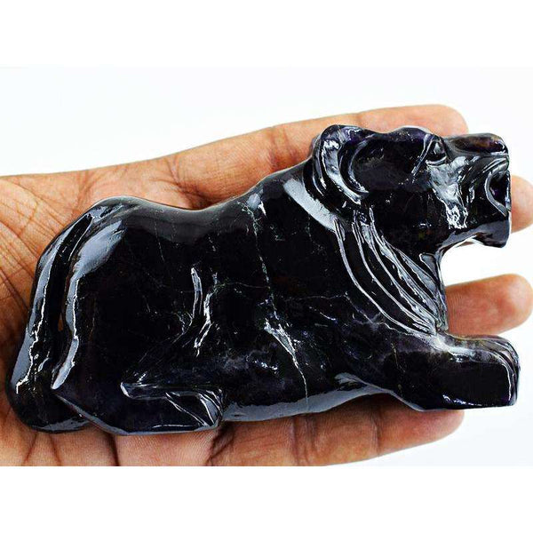 gemsmore:Genuine Purple Fluorite Hand Carved Gemstone Lion