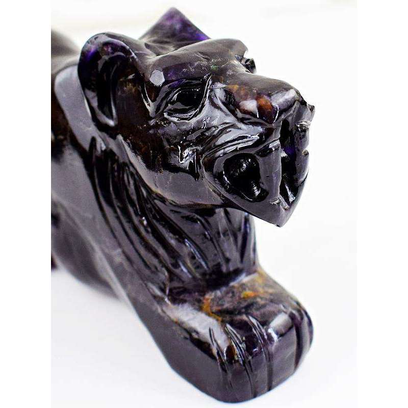 gemsmore:Genuine Purple Fluorite Hand Carved Gemstone Lion