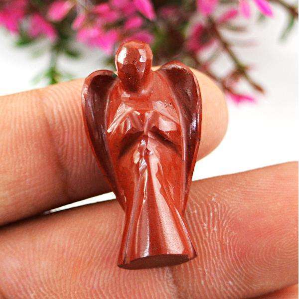 gemsmore:Genuine Red Jasper Carved Healing Angel Gemstone