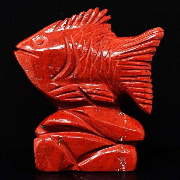 gemsmore:Genuine Red Jasper Detailed Hand Carved Fish