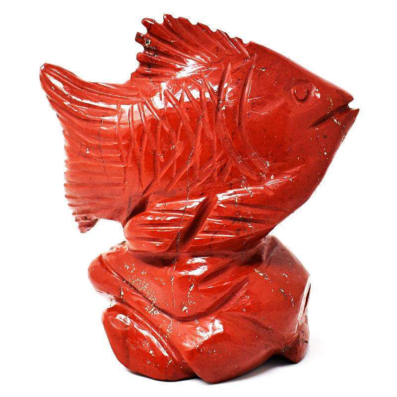 gemsmore:Genuine Red Jasper Detailed Hand Carved Fish