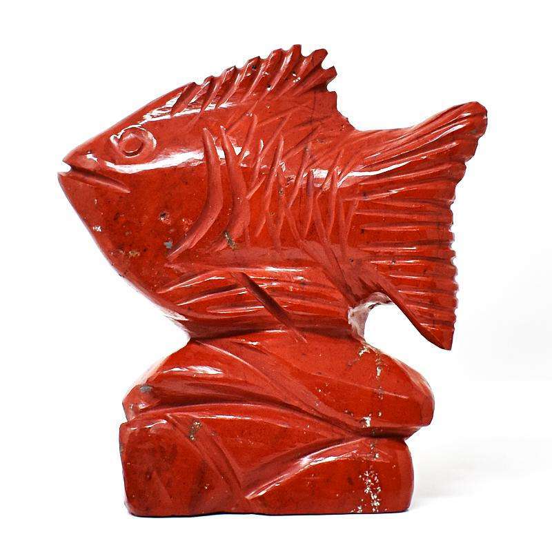 gemsmore:Genuine Red Jasper Detailed Hand Carved Fish