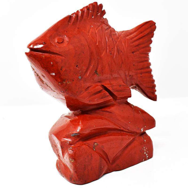 gemsmore:Genuine Red Jasper Detailed Hand Carved Fish