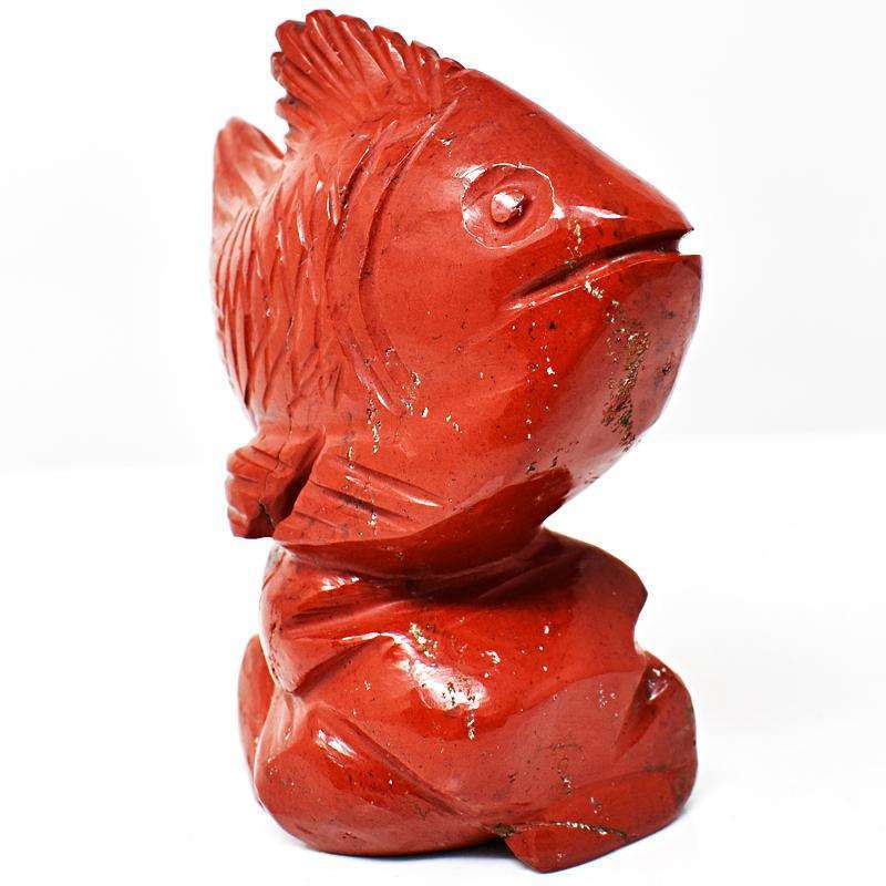 gemsmore:Genuine Red Jasper Detailed Hand Carved Fish