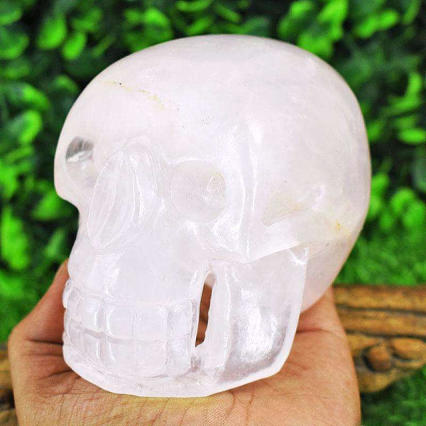 gemsmore:Genuine Rose Quartz  Hand Carved Genuine Crystal Gemstone Carving Massive Skull