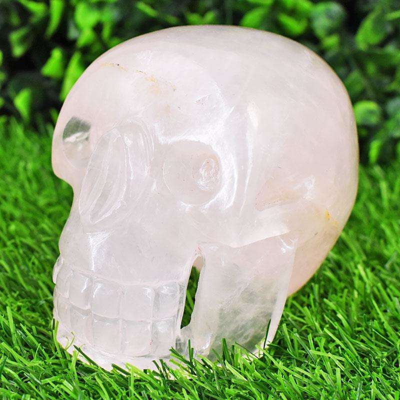 gemsmore:Genuine Rose Quartz  Hand Carved Genuine Crystal Gemstone Carving Massive Skull