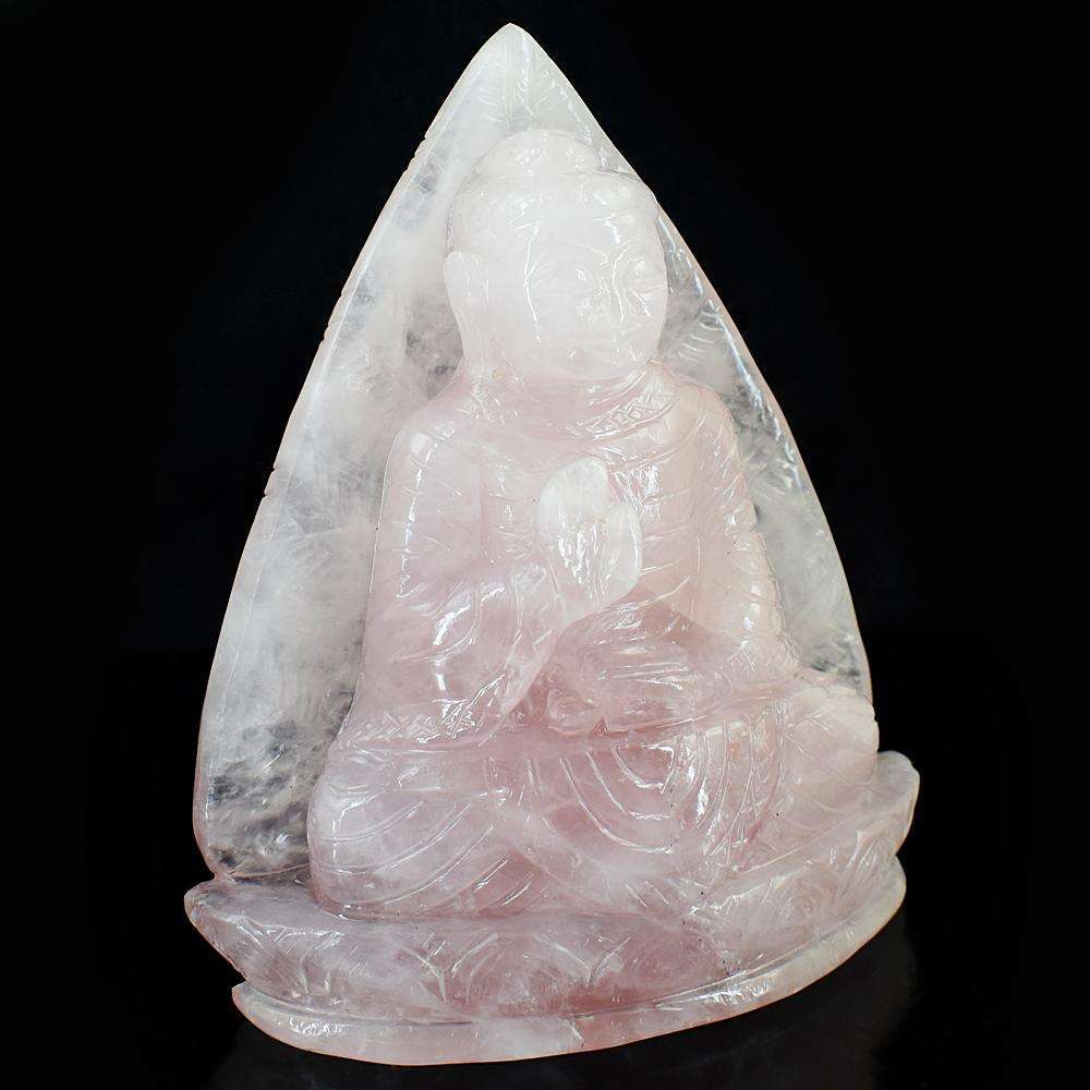 gemsmore:Genuine Rose Quartz Hand Carved Lord Buddha Crystal Carving Idol
